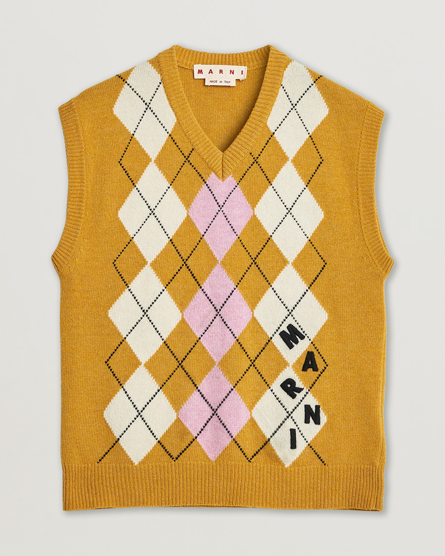 Herre | Pre-owned Trøjer | Pre-owned | Marni Shetland Argyle Knit Vest White/Yellow 48ashmere Hoodie Beige S