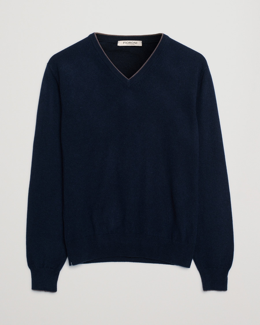 Herre | Trøjer | Pre-owned | Fioroni Cashmere V Neck Sweater Navy 48