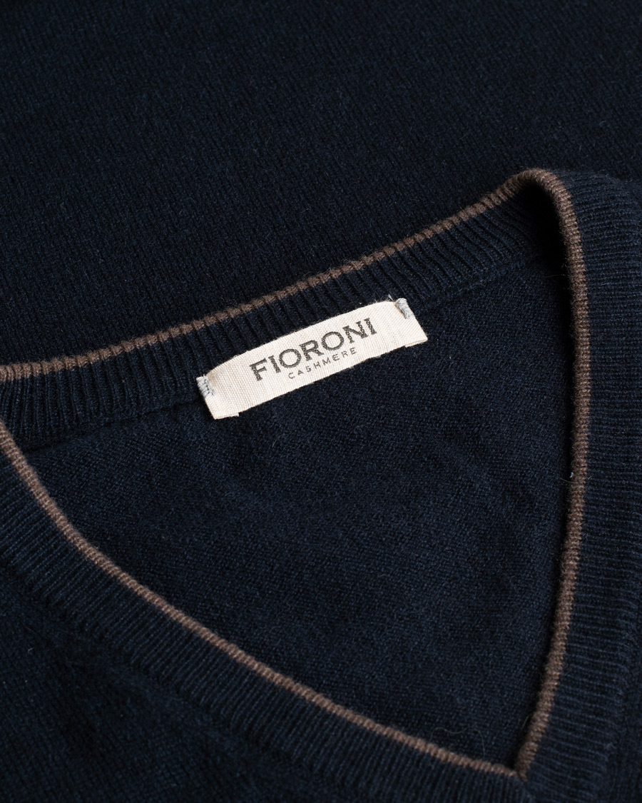 Herre | Trøjer | Pre-owned | Fioroni Cashmere V Neck Sweater Navy 48