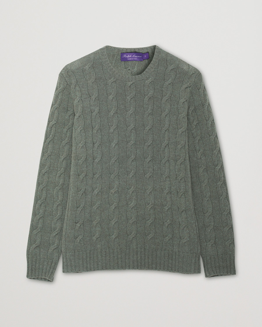 Herre | Ralph Lauren Purple Label Cashmere Cable Crew Neck Sweater Sea Spray | Pre-owned | Ralph Lauren Purple Label Cashmere Cable Crew Neck Sweater Sea Spray