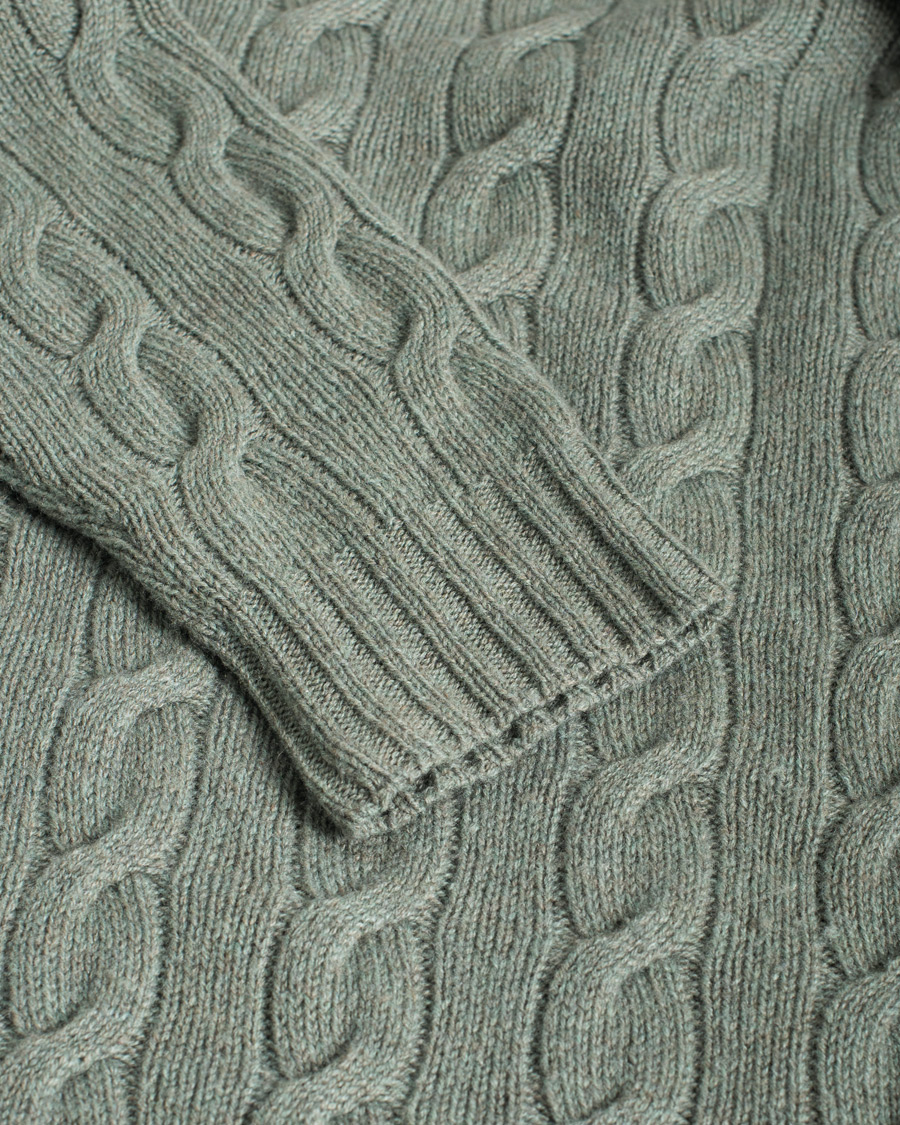 Herre | Ralph Lauren Purple Label Cashmere Cable Crew Neck Sweater Sea Spray | Pre-owned | Ralph Lauren Purple Label Cashmere Cable Crew Neck Sweater Sea Spray