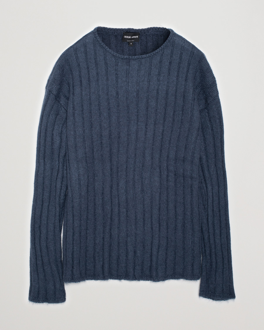 Herre | Trøjer | Pre-owned | Giorgio Armani Rib Stitch Mohair Sweater Navy