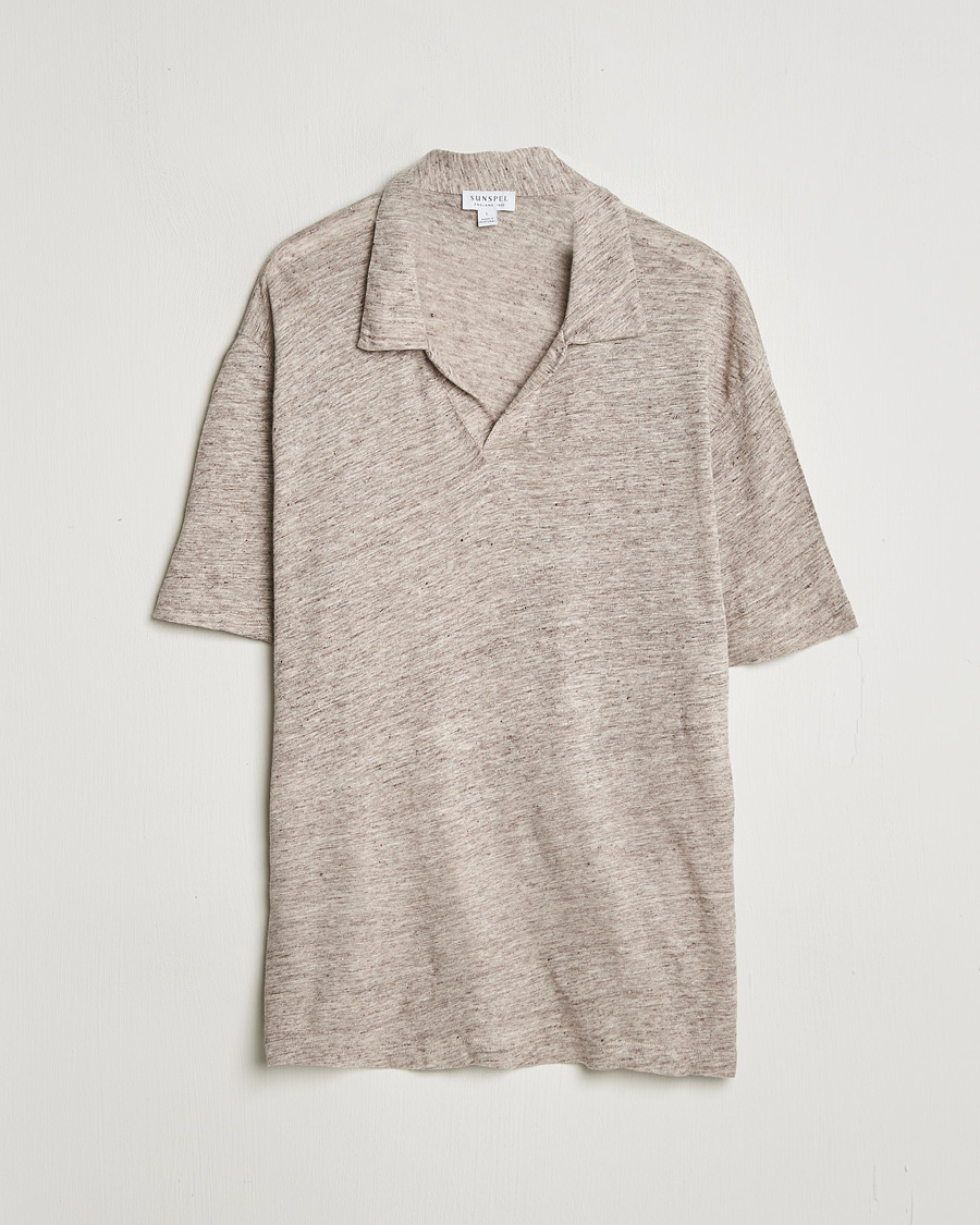 Herre | Polotrøjer | Pre-owned | Sunspel Linen Polo Shirt Oatmeal Melange