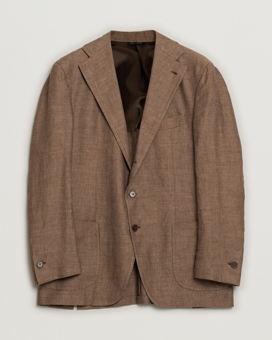 Herre | Gabo Napoli Herringbone Linen/Wool Blazer Brown 52 | Pre-owned | Gabo Napoli Herringbone Linen/Wool Blazer Brown 52