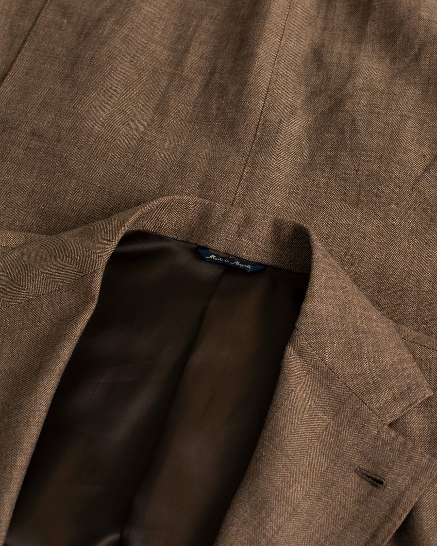 Herre | Gabo Napoli Herringbone Linen/Wool Blazer Brown 52 | Pre-owned | Gabo Napoli Herringbone Linen/Wool Blazer Brown 52