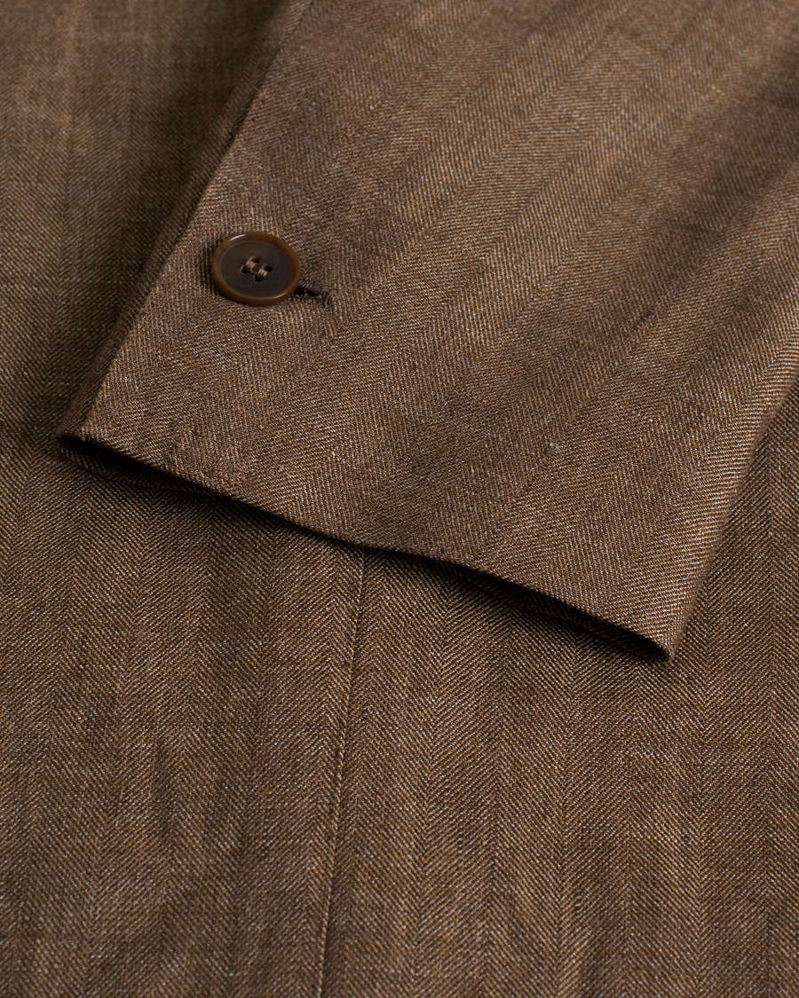 Herre | Gabo Napoli Herringbone Linen/Wool Blazer Brown 52 | Pre-owned | Gabo Napoli Herringbone Linen/Wool Blazer Brown 52