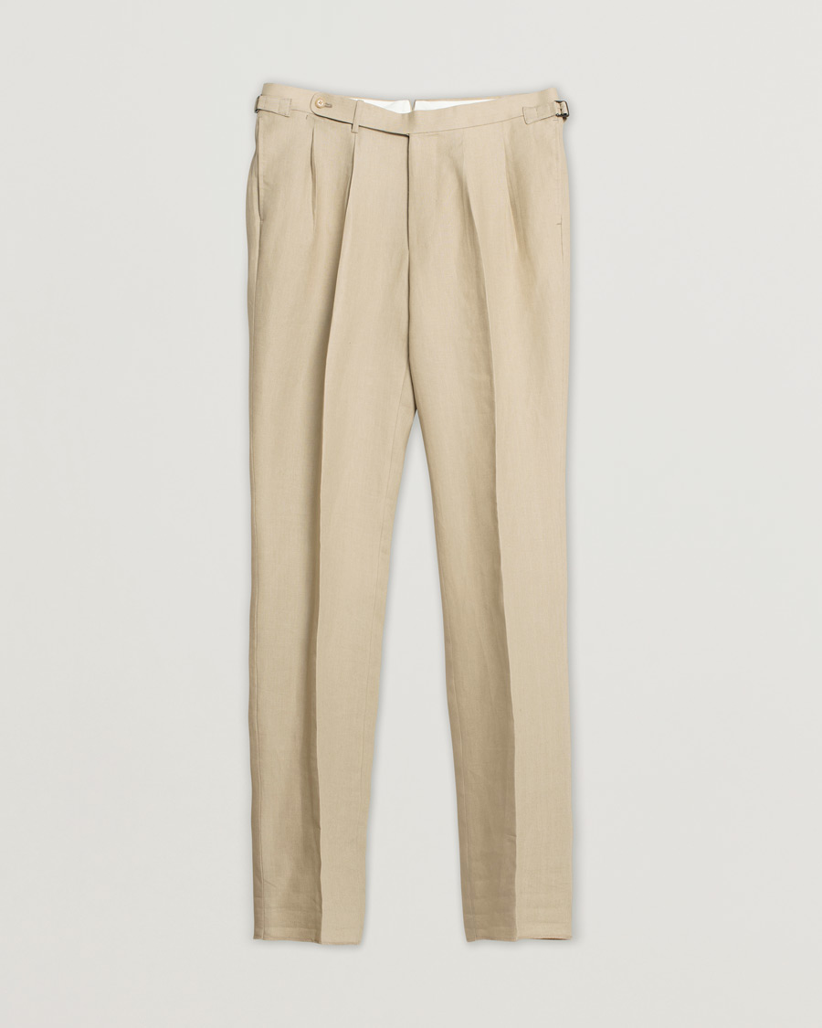 Herre | Beams F Pleated Linen Trousers Beige | Pre-owned | Beams F Pleated Linen Trousers Beige