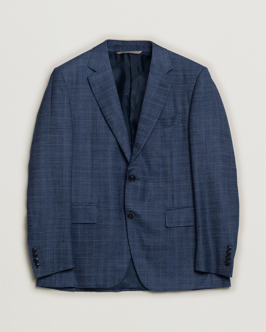Herre | Canali Wool Silk & Linen Blazer Blue Melange 50 | Pre-owned | Canali Wool Silk & Linen Blazer Blue Melange 50