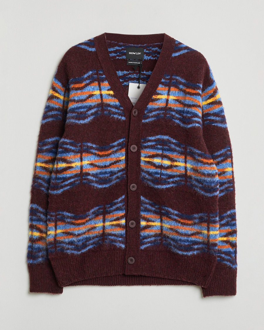 Herre | Pre-owned Trøjer | Pre-owned | Howlin' Brushed Wool Pattern Cardigan Bordeaux M