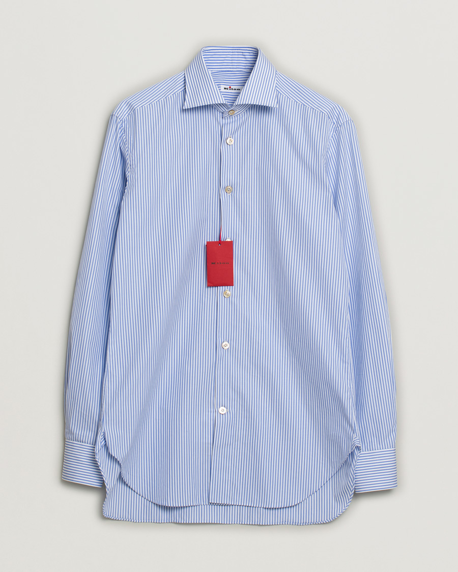 Herre | Kiton Slim Fit Striped Poplin Shirt Light Blue | Pre-owned | Kiton Slim Fit Striped Poplin Shirt Light Blue