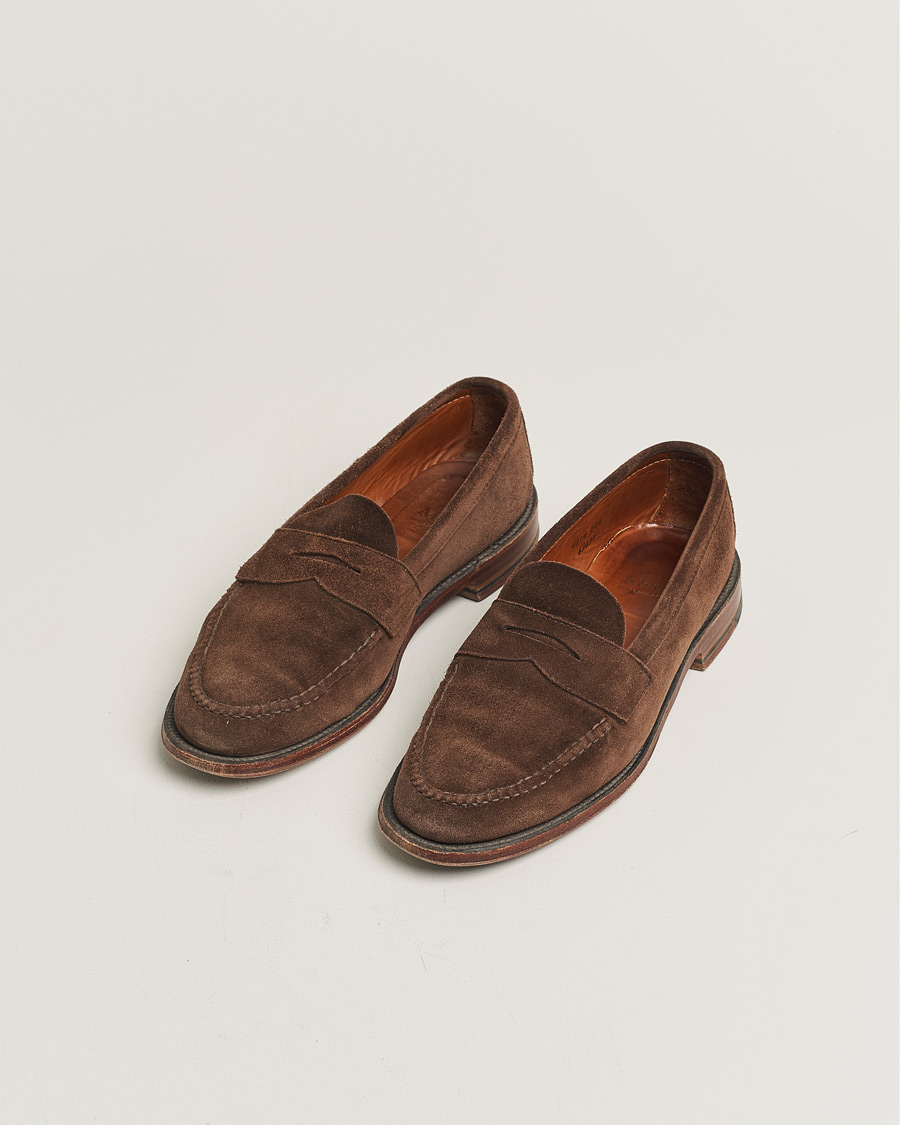 Herre | Nyheder | Pre-owned | Alden 6245F Unlined Leisure Handsewn Penny Loafer Dark Brown Suede US10 - EU44