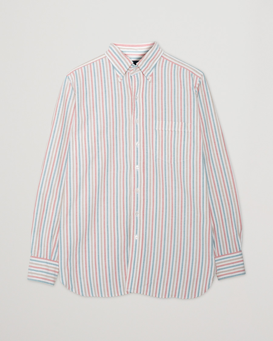 Herre | Drake's Thin Tripple Stripe Oxford Shirt White | Pre-owned | Drake's Thin Tripple Stripe Oxford Shirt White