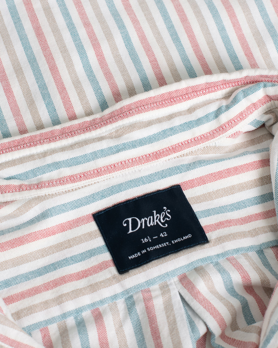 Herre | Drake's Thin Tripple Stripe Oxford Shirt White | Pre-owned | Drake's Thin Tripple Stripe Oxford Shirt White