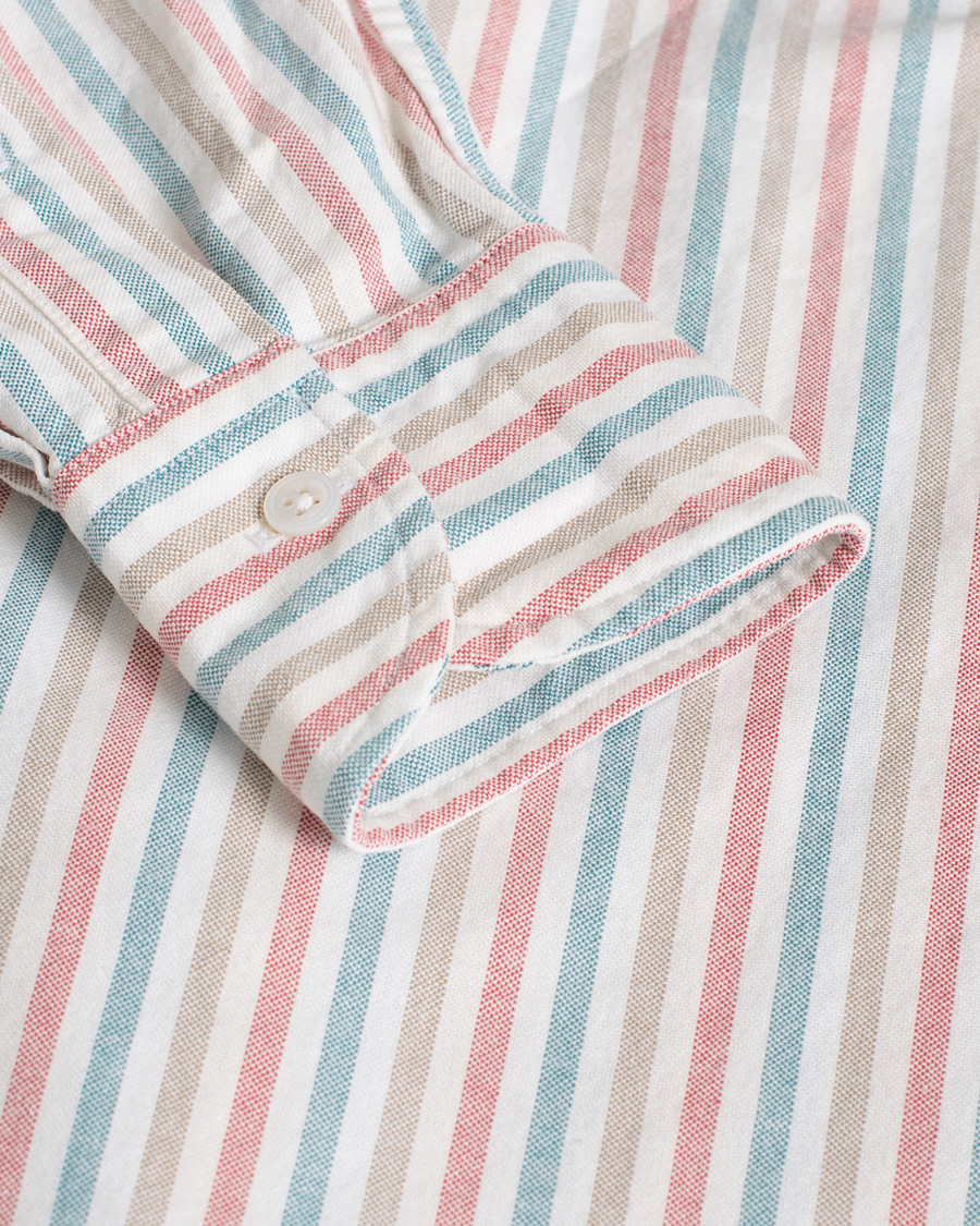 Herre | Drake's Thin Tripple Stripe Oxford Shirt White | Pre-owned | Drake's Thin Tripple Stripe Oxford Shirt White