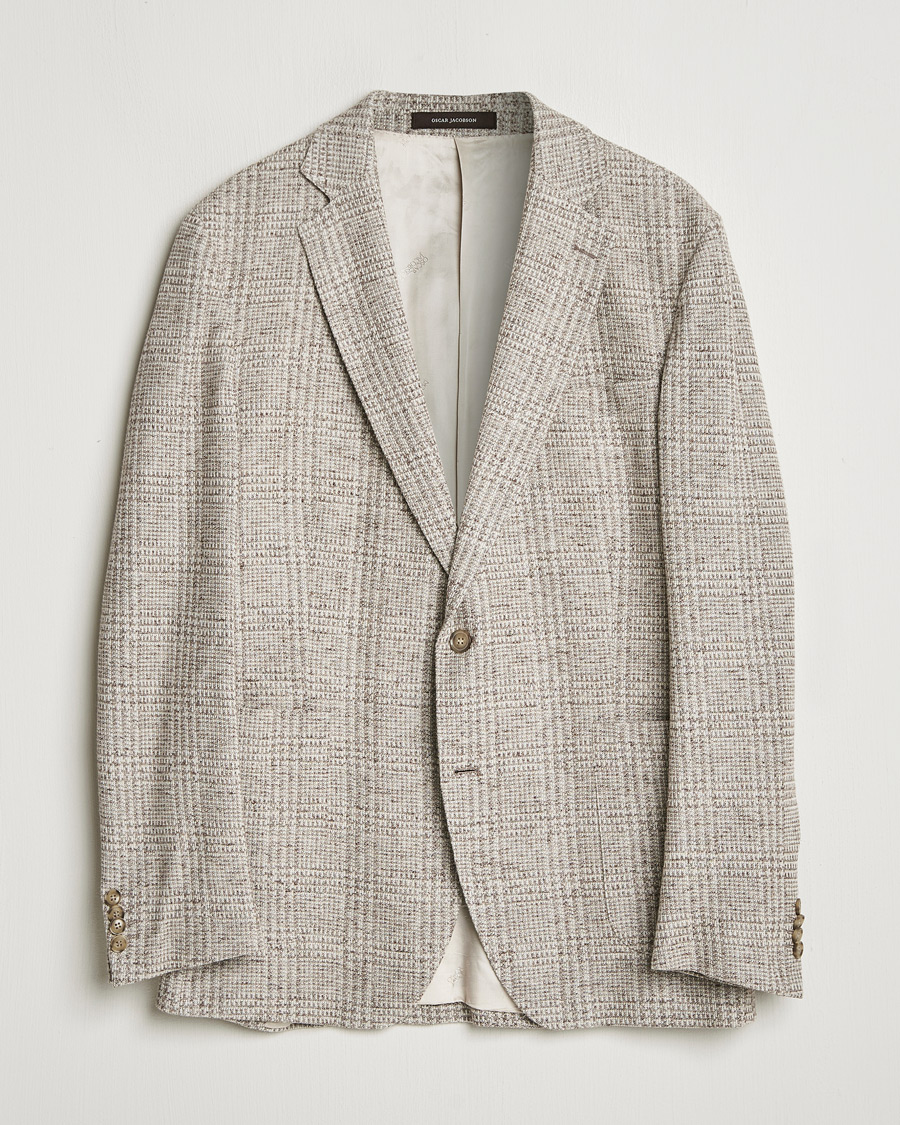 Herre | Oscar Jacobson Jan Soft Checked Cotton/Linen Blazer Grey 152 | Pre-owned | Oscar Jacobson Jan Soft Checked Cotton/Linen Blazer Grey 152