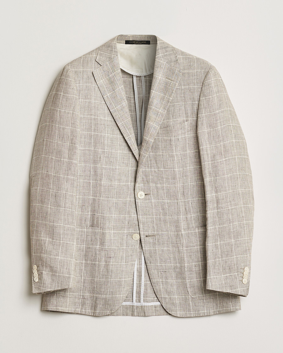 Herre | Pre-owned Blazere | Pre-owned | Corneliani Linen Blazer Light Beige Check 48