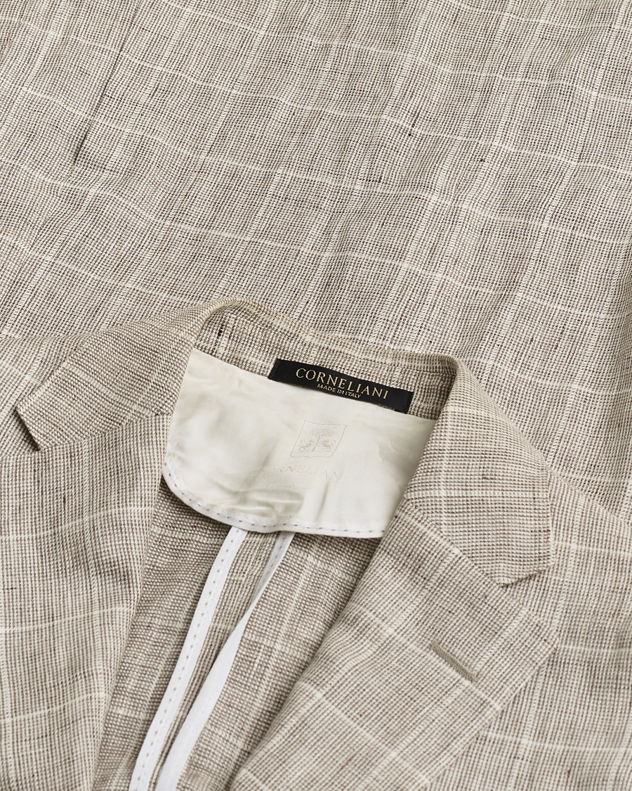 Herre | Pre-owned Blazere | Pre-owned | Corneliani Linen Blazer Light Beige Check 48
