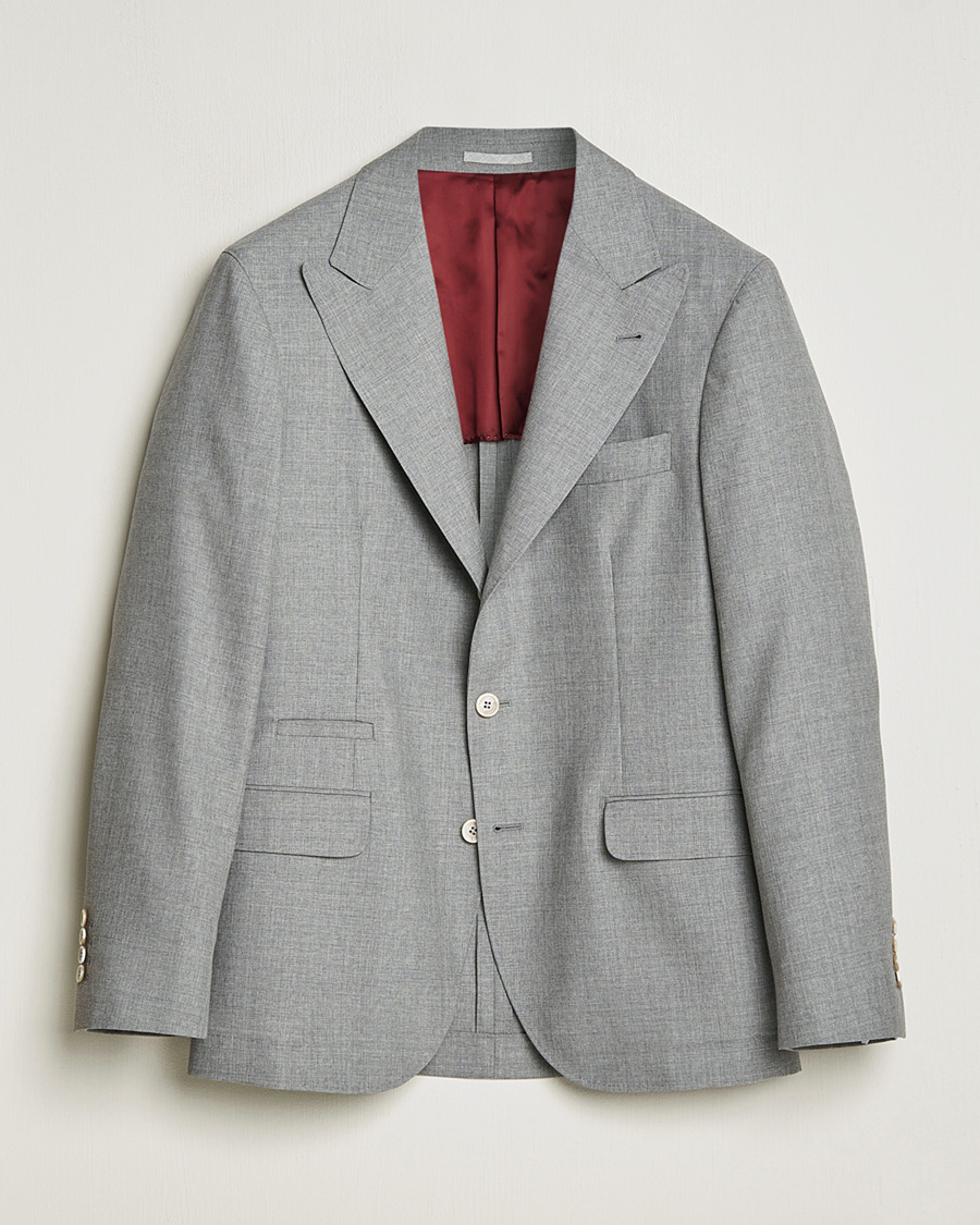 Herre | Pre-owned Blazere | Pre-owned | Brunello Cucinelli Peak Lapel Wool Blazer Light Grey