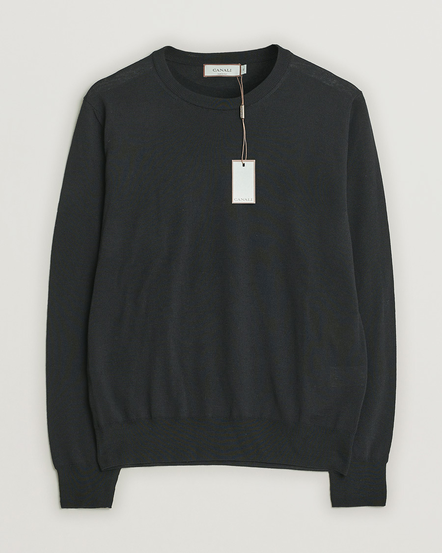 Herre | Canali Merino Wool Crew Neck Black | Pre-owned | Canali Merino Wool Crew Neck Black