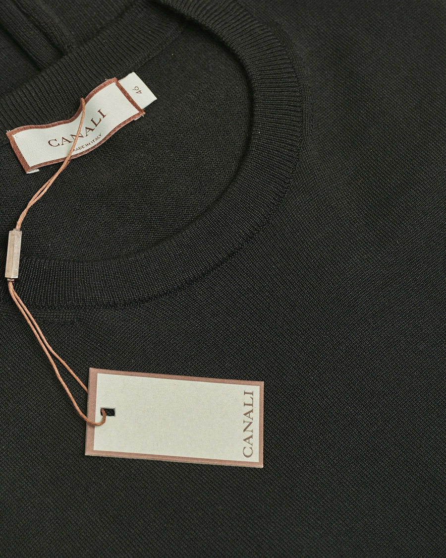 Herre | Canali Merino Wool Crew Neck Black | Pre-owned | Canali Merino Wool Crew Neck Black