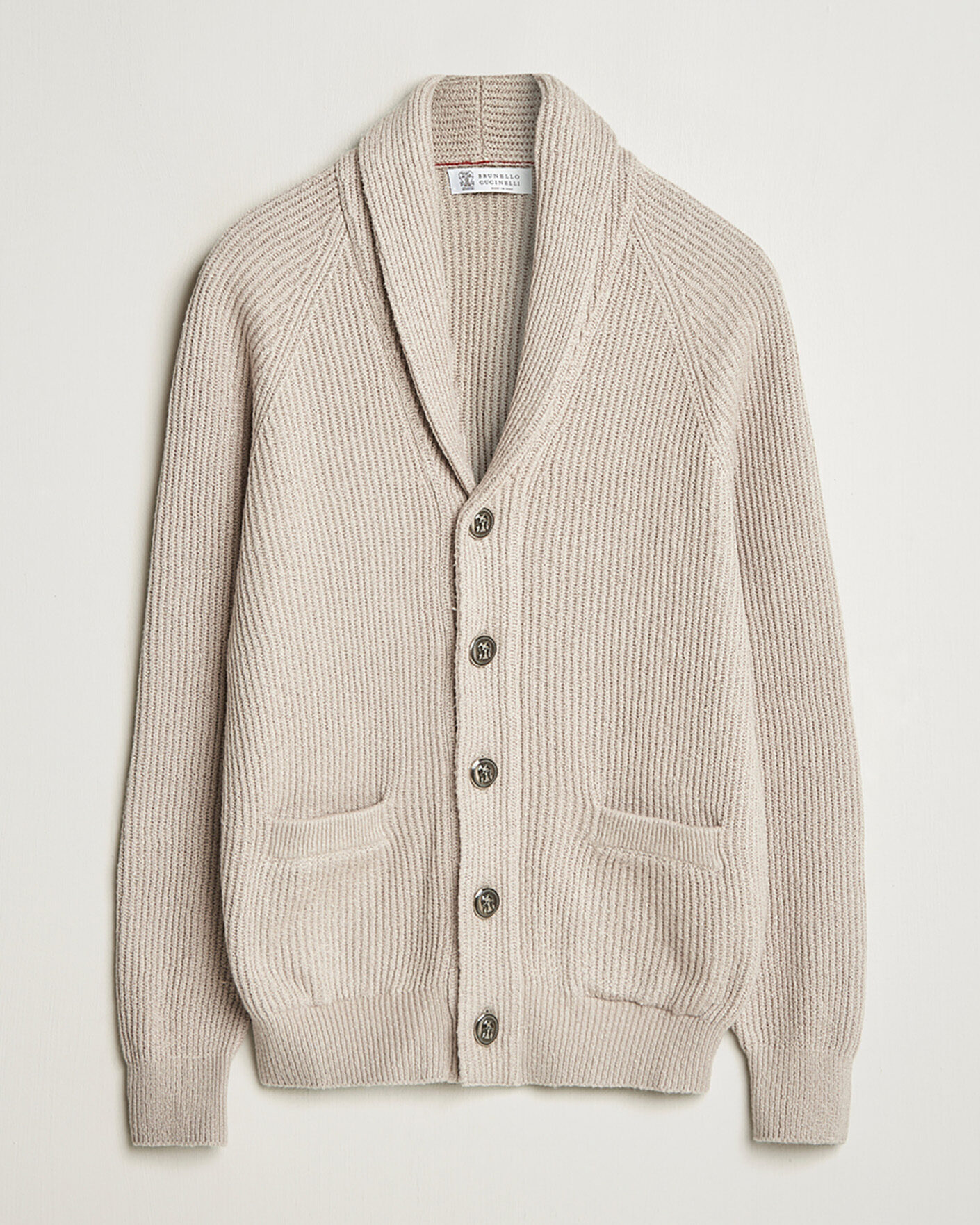 Herre | Pre-owned Trøjer | Pre-owned | Brunello Cucinelli Heavy Rib Shawl Cardigan Beige 52