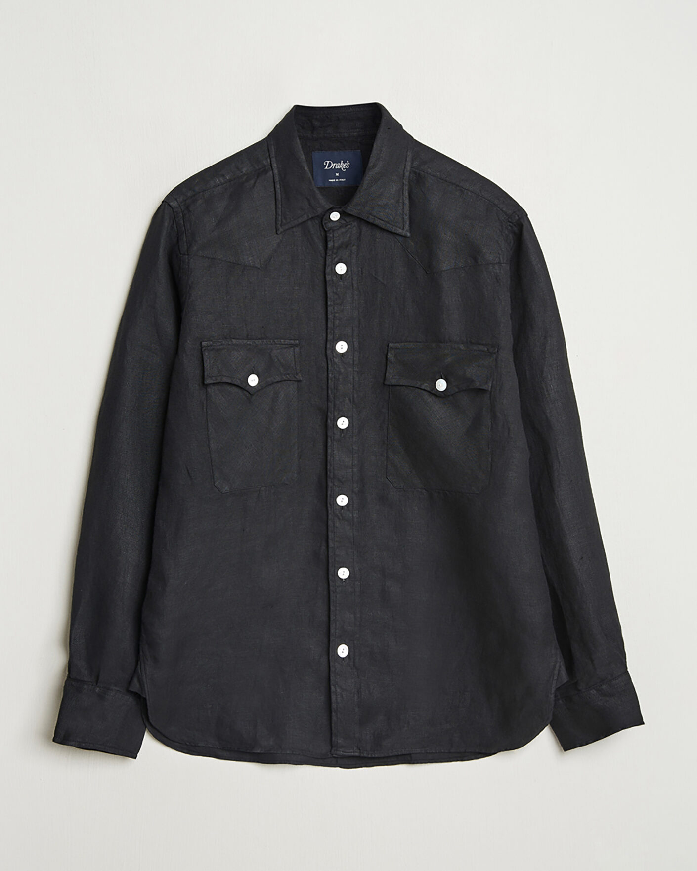 Herre | Pre-owned Skjorter | Pre-owned | Drake's Linen Twill Western Shirt Black L