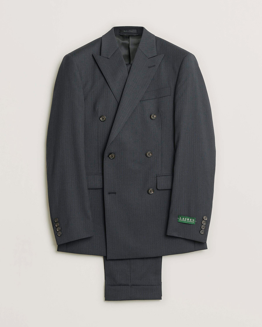 Herre | Pre-owned Jakkesæt | Pre-owned | Ralph Lauren Double Breasted Striped Wool Suit Dark Grey 46