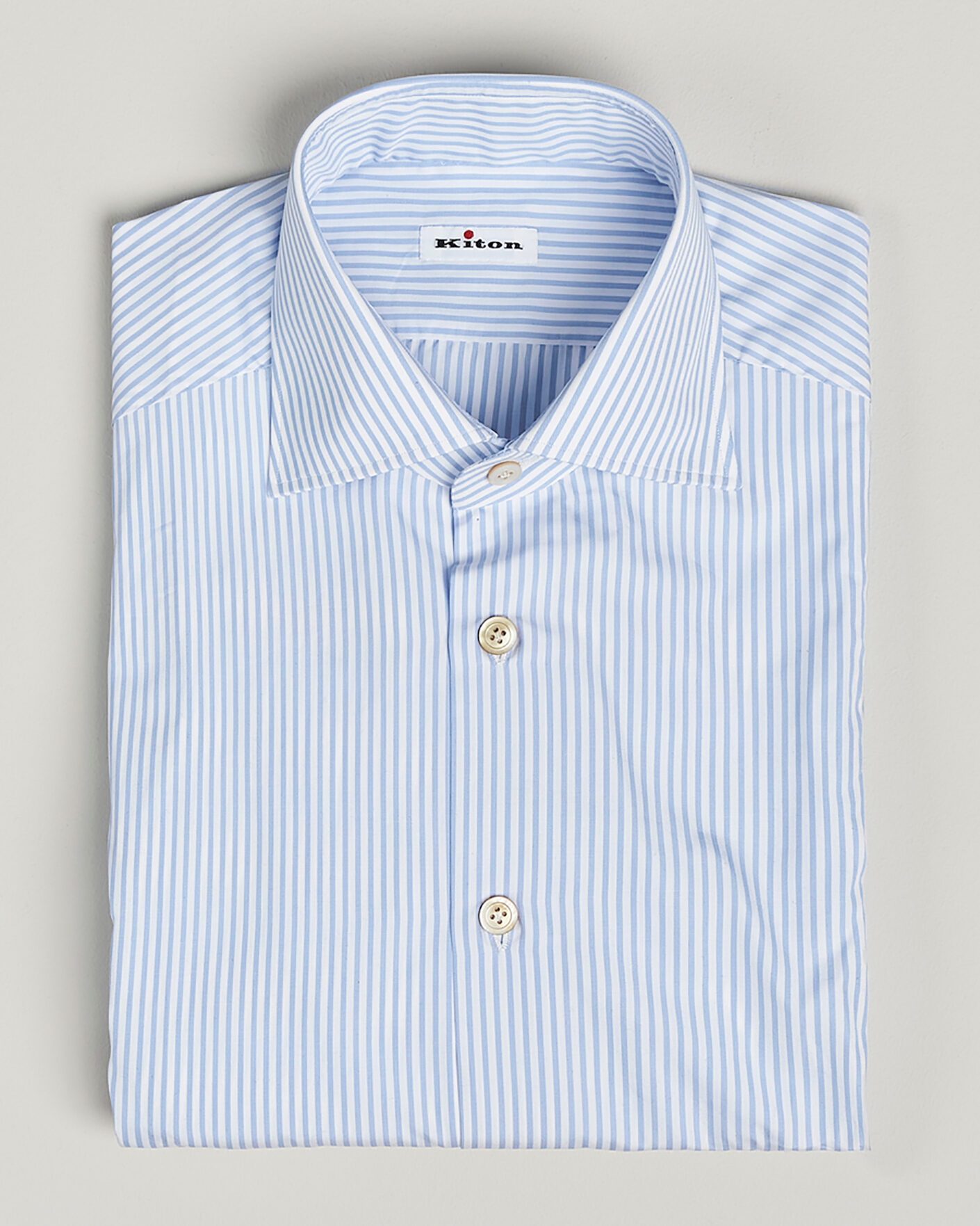 Herre | Kiton Cotton Dress Shirt Light Blue Stripe 40 - M | Pre-owned | Kiton Cotton Dress Shirt Light Blue Stripe 40 - M