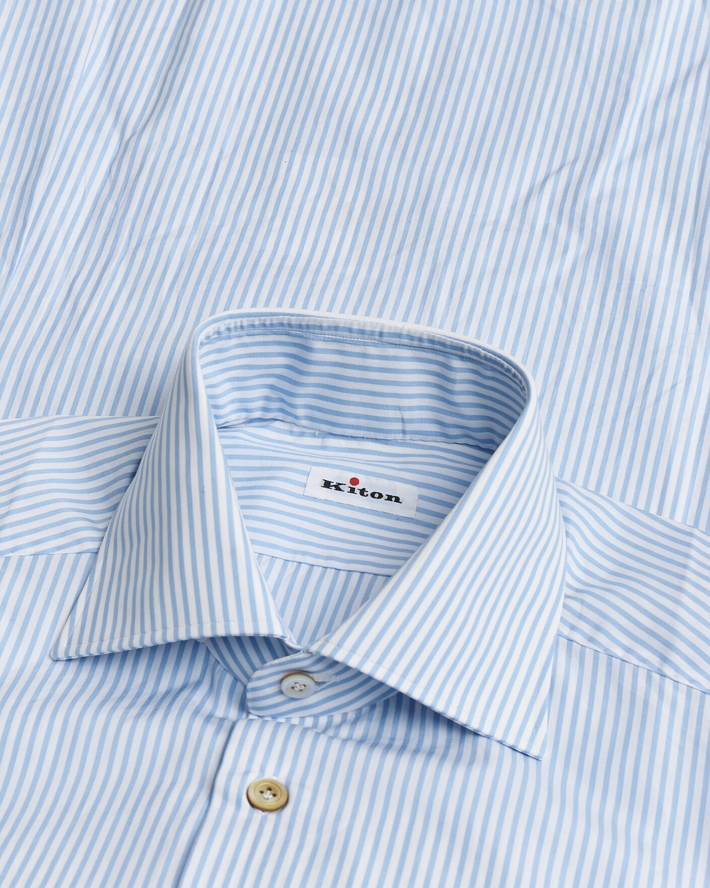Herre | Kiton Cotton Dress Shirt Light Blue Stripe 40 - M | Pre-owned | Kiton Cotton Dress Shirt Light Blue Stripe 40 - M